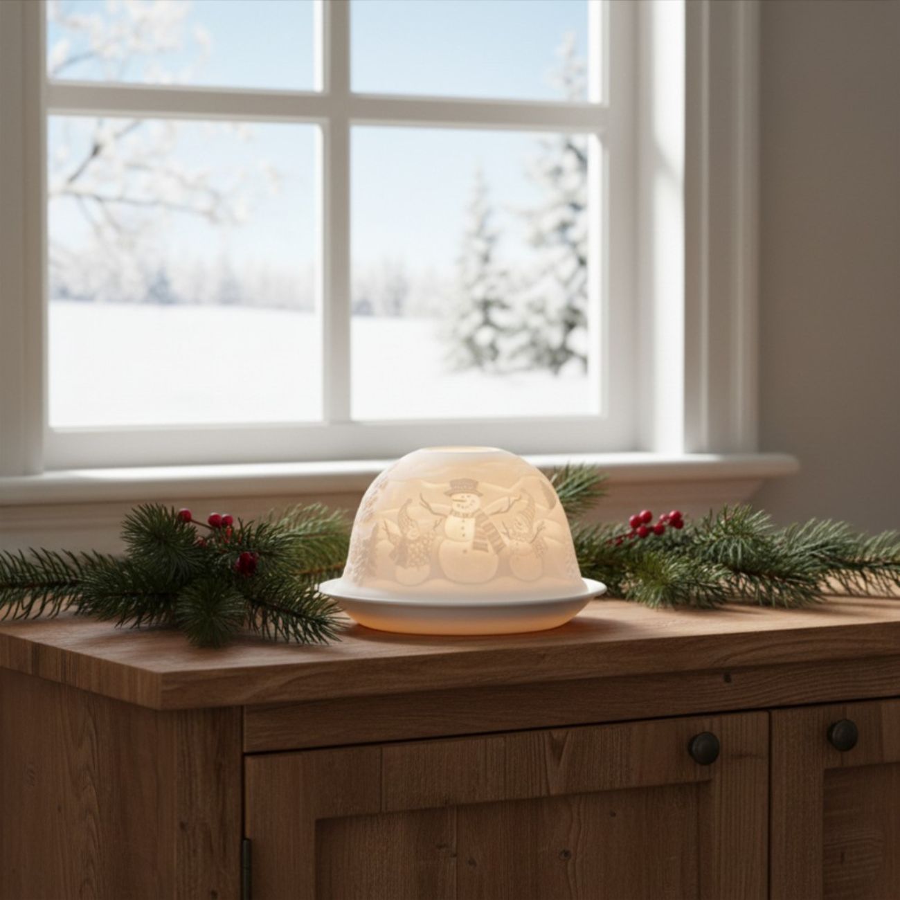 Dome Light Windlicht Porzellan Schneemann