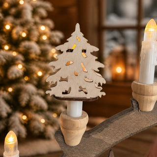 Aufsatz Dekobaum für elektrische Schwibbögen in naturfarbener Holzoptik, detailreich gestalteter Tannenbaum als dekorativer Kerzenaufsatz für Lichterbögen, Schwibbögen und festliche Weihnachtsdekoration, 6,5 cm.