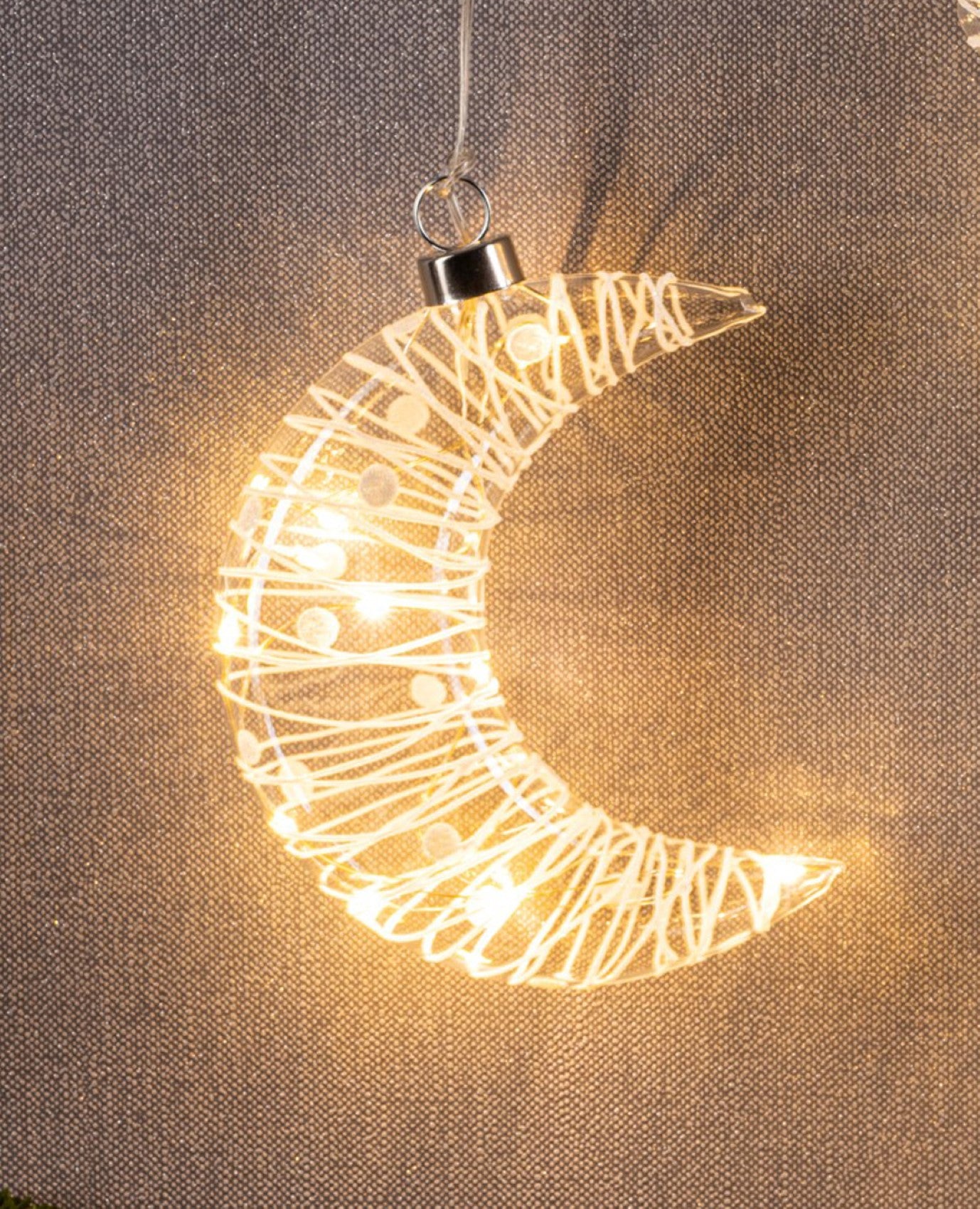 LED glass moon, illuminated with crystal/white decor
