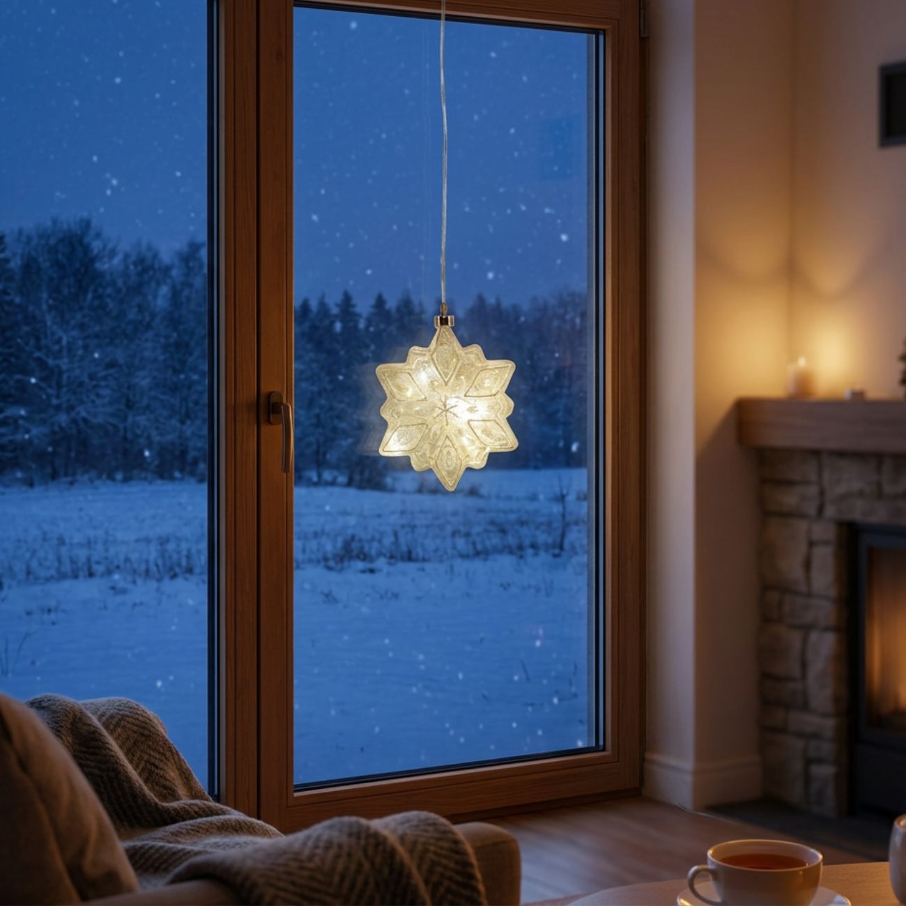 LED Deko-Schneeflocke aus Glas mit Timer