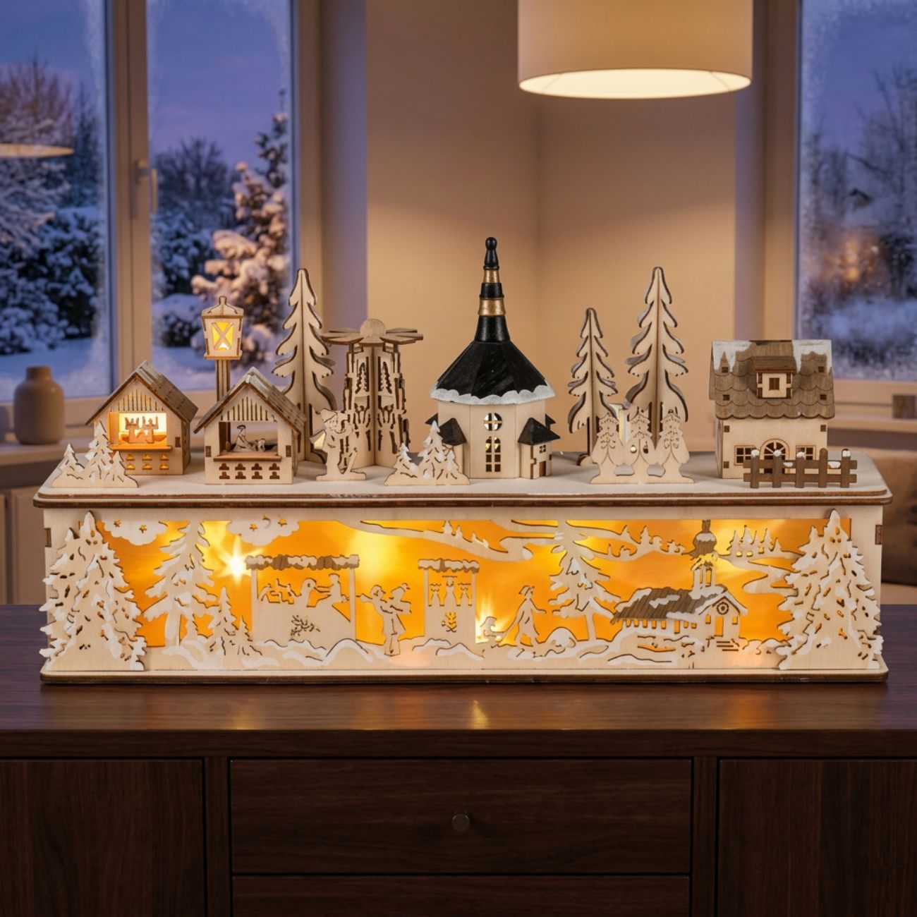 LED Sockel mit Winterdorf