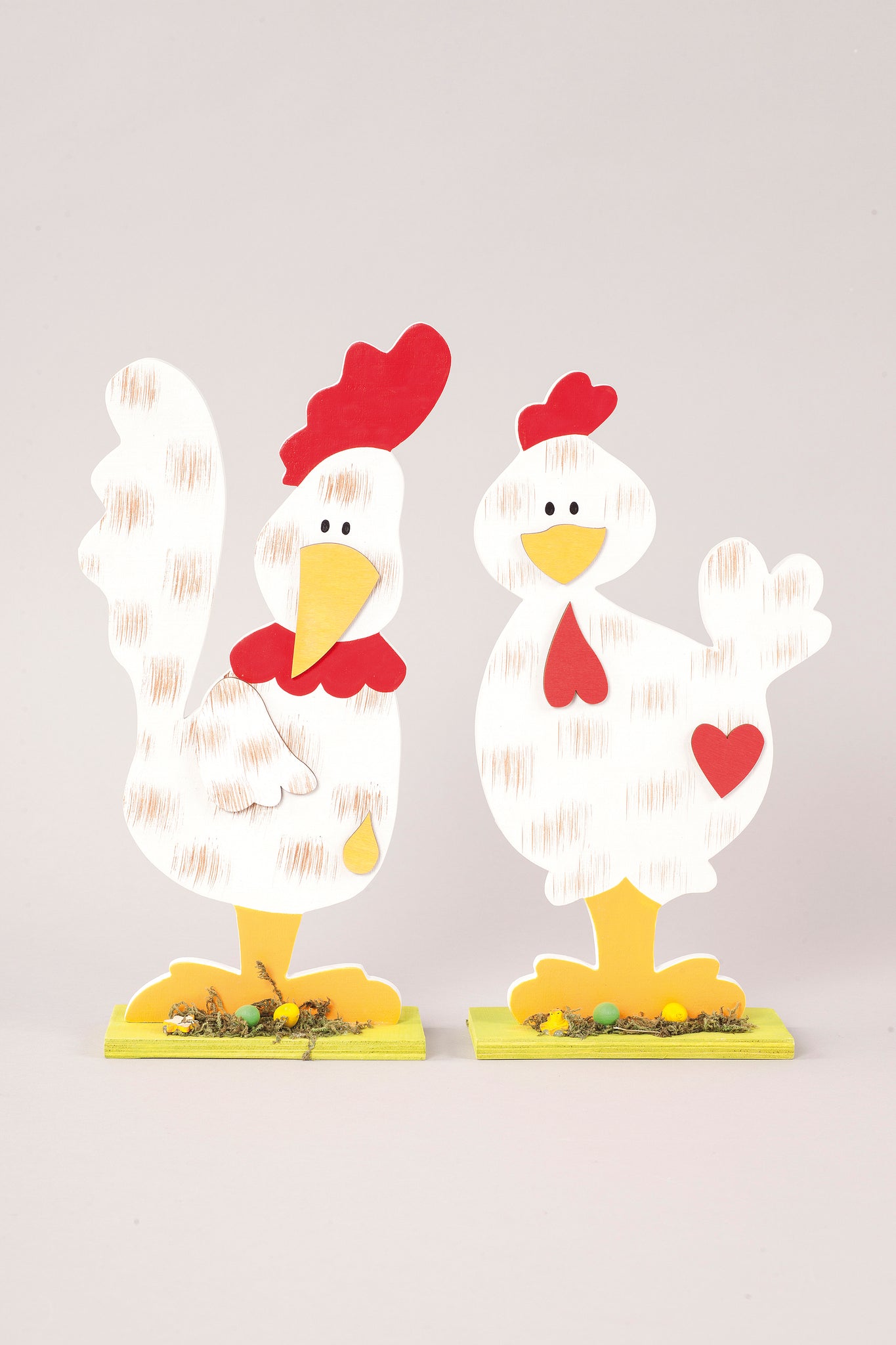 Dekofiguren Hühner im 2er-Set aus Holz
