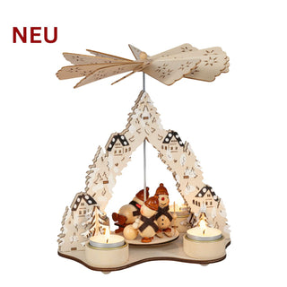 Weihnachtspyramide für 4 Teelichte "Lustige Schneemänner", 23 cm