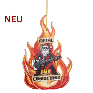 „Farbiges Tür- und Fensterlicht ‘Metal Christmas’ mit Gitarrenmotiv vor Flammen, 30 cm groß.“