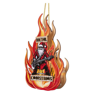 „Farbiges Tür- und Fensterlicht ‘Metal Christmas’ mit Gitarrenmotiv vor Flammen, 30 cm groß.“ seitliche Ansicht