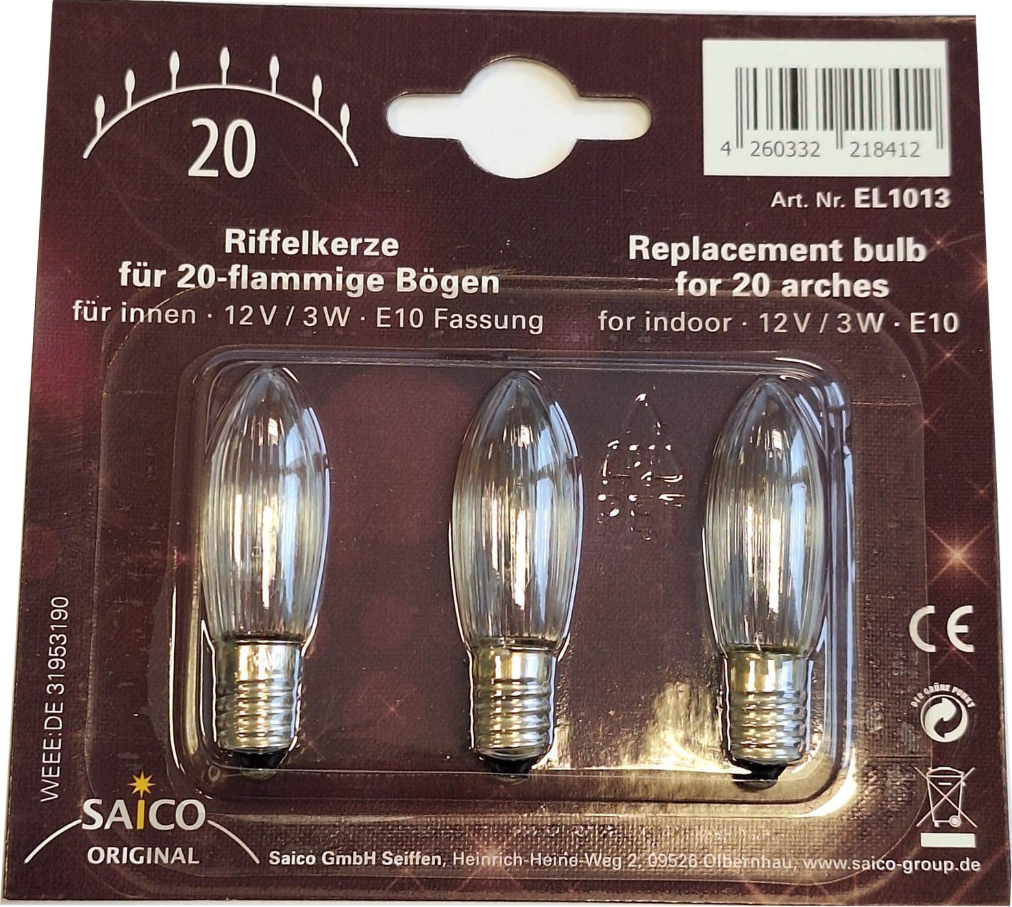 Rippled bulbs 3 x 12 V - 3 W - E10 socket