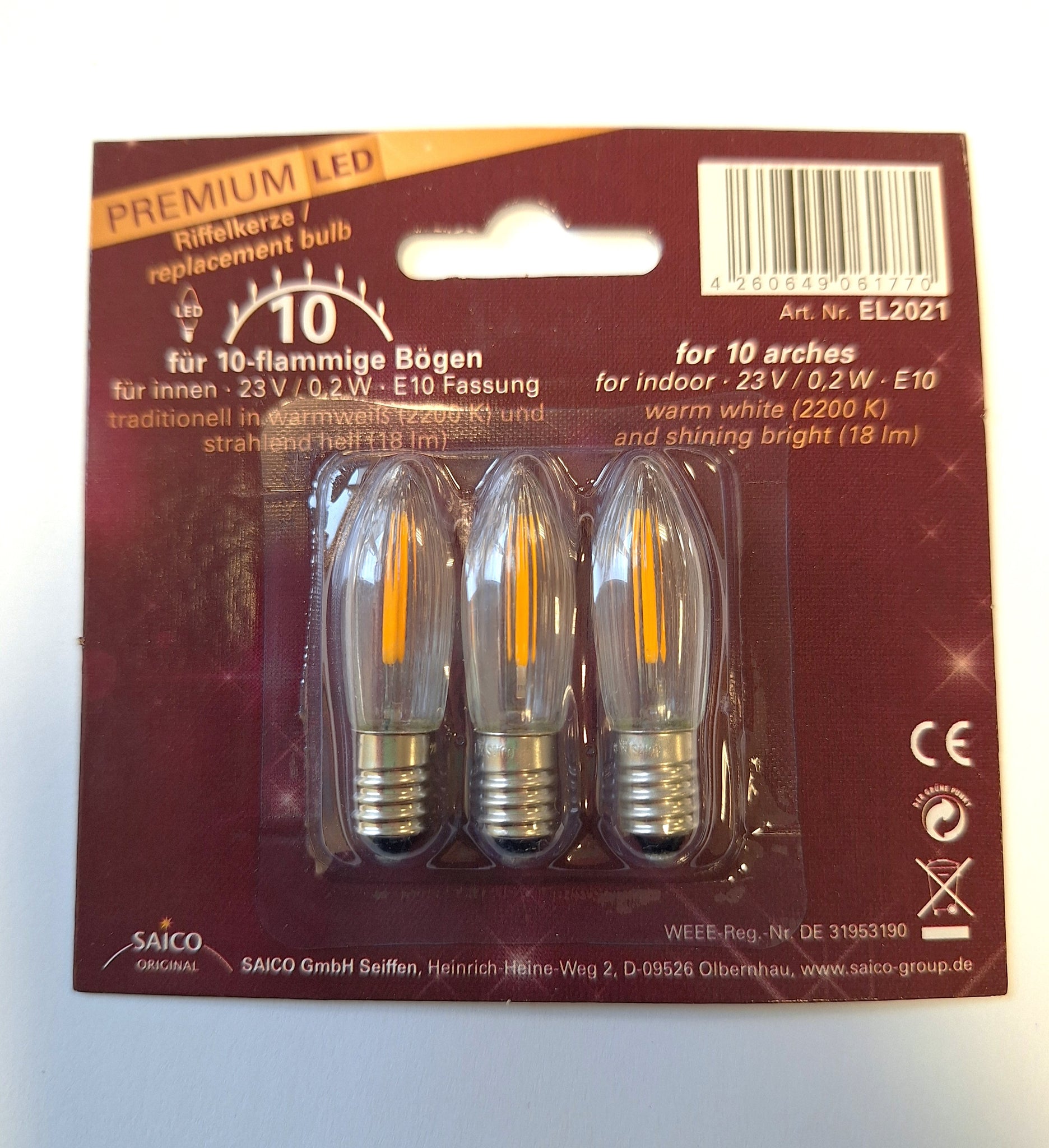 Premium LED Ersatz-/ Riffelkerzen 3x 23V - 0,2W - E10