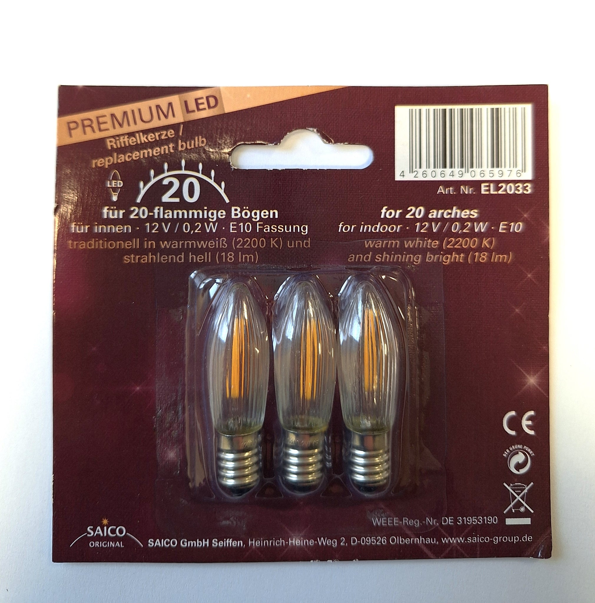 Premium LED Ersatz-/ Riffelkerzen 3x 12V - 0,2W - E10