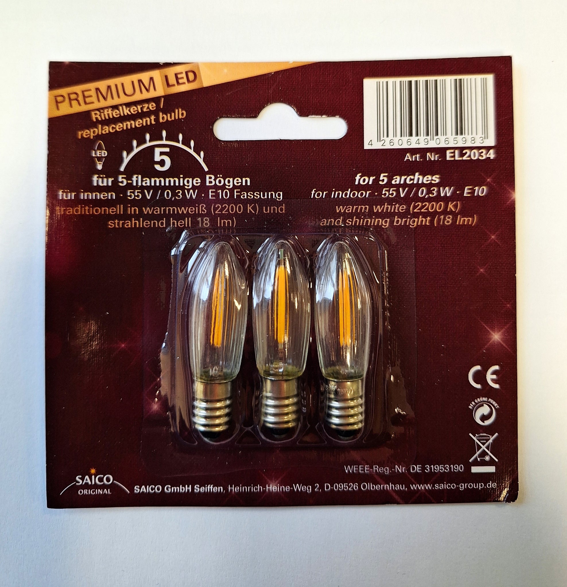 Premium LED Ersatz-/ Riffelkerzen 3x 55V - 0,2W - E10