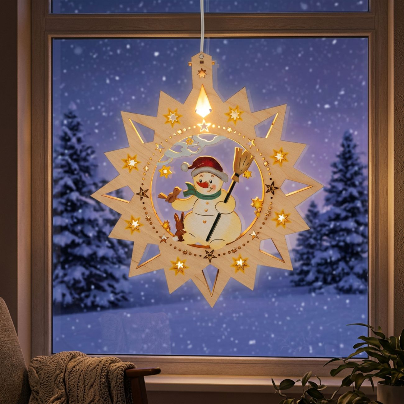 LED Fensterlicht Schneemann farbig | Saico GmbH Seiffen