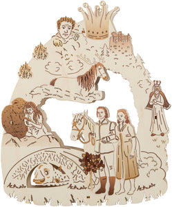 Fensterlicht mit Prinz und Prinzessin, Bäumchen, Pferd, Fisch, Bär und König