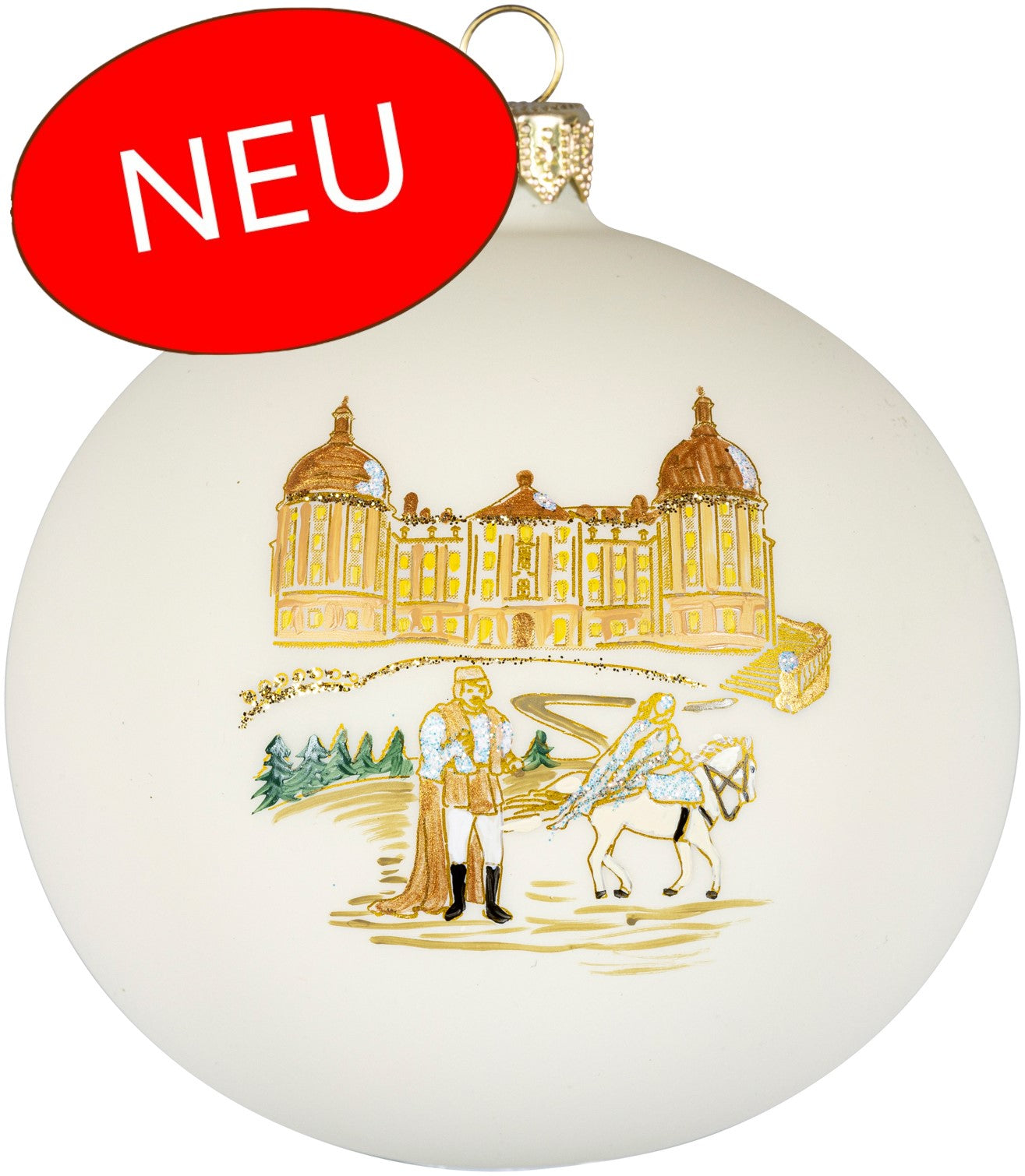 Christbaumkugel cremefarben mit Schloss Moritzburg