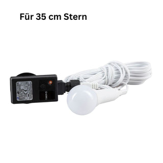 Außenkabel-Set mit LED-Leuchtmittel, weißem Kabel, integriertem Timer und Netzstecker, passend für einen 35 cm Stern.
