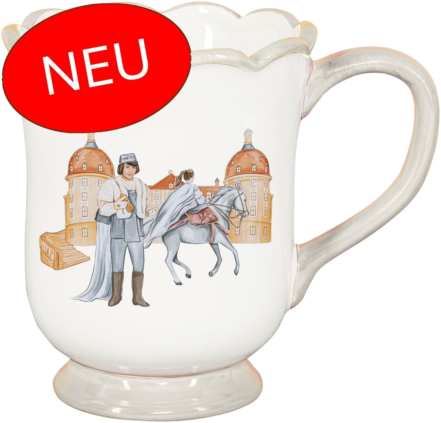 Kaffeebecher weiß mit Prinz, Aschenbrödel und Schloss Moritzburg
