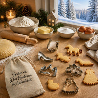 Ausstechförmchen-Set „Backen mit Drei Haselnüsse für Aschenbrödel®“ mit sechs verschiedenen Motiven aus dem Märchenfilm. Die Ausstecher zeigen unter anderem Aschenbrödel, einen Schuh, ein Pferd, eine Eule, Haselnüsse und weitere charakteristische Symbole. Das Set eignet sich zum Backen und Dekorieren von Plätzchen in märchenhaftem Design und wird in einem dekorativen Stoffbeutel geliefert.

Geben Sie Ihr Feedback zu BizChat ab.