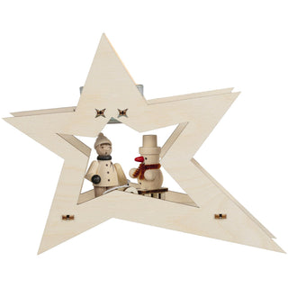 Kerzenhalter Stern "Winterkind mit Schlitten" für 1 Teelicht aus Holz