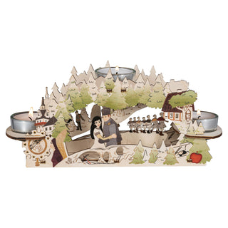 Teelichthalter aus Holz für 3 Teelichte mit den Motiven aus dem DEFA Schneewittchen Märchen.