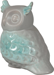 Figur Eule aus Keramik, türkis-grau
