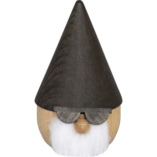 Räuchermännchen "Zwerg Rocker" zeigt eine traditionelle deutsche Räucherfigur in Zwergform mit schwarzem Spitzhut, weißem Rauschebart, runder Holznase und dunkler Sonnenbrille. Der Körper ist aus naturbelassenem Holz gefertigt.