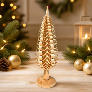 Spanbaum natur, 20 cm, kunstvoll gefertigter Holzbaum mit feinen Spanlocken und elegantem Rundsockel, dekorative Weihnachtsdekoration für Pyramiden, winterliche Landschaften und festliche Wohnräume.