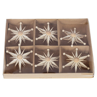 6-teiliges Aufsteck-Stern-Set aus Holz mit abgerundeten Spitzen und zentraler Kugel – passend für Lichterbögen und Lichterketten.