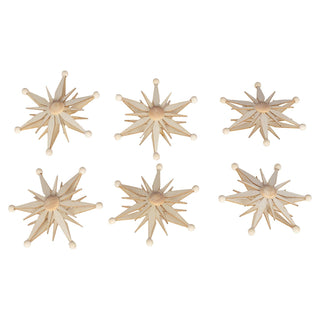 6-teiliges Aufsteck-Stern-Set aus Holz mit abgerundeten Spitzen und zentraler Kugel – passend für Lichterbögen und Lichterketten.