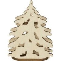 Holzornament in Form eines stilisierten Weihnachtsbaums mit dekorativen Ausschnitten: Geeignet als Aufsteck-Dekoration für Schwibbögen oder alternativ als Anhänger für den Weihnachtsbaum.