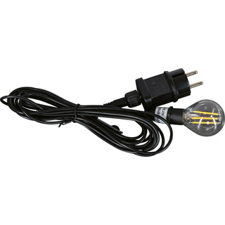 Schwarzes Außenkabel-Set mit einer LED Glühbirne.