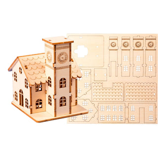 Bastelsatz aus Holz mit Rathaus-Motiv