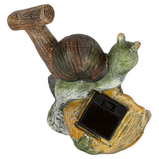 Farbige Schnecke aus Kermaik mit Spaten und Blüte. In der Mitte der Blüte befindet sich ein LED-Solarlicht_3