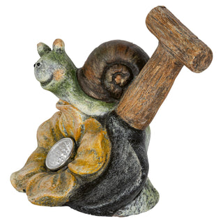 Farbige Schnecke aus Kermaik mit Spaten und Blüte. In der Mitte der Blüte befindet sich ein LED-Solarlicht_2