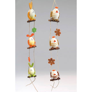 Farbiges 2er-Set Eiergirlande mit Hühnchen- und Hasenmotiv