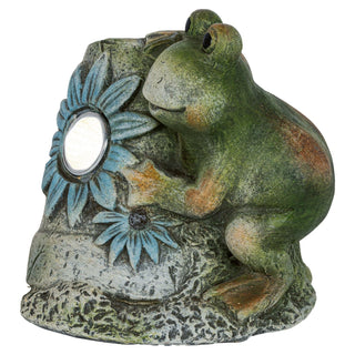 Frosch aus Keramik mit Blumentopf und Blüte. In der Mitte der Blüte befindet sich ein LED-Solarlicht_4