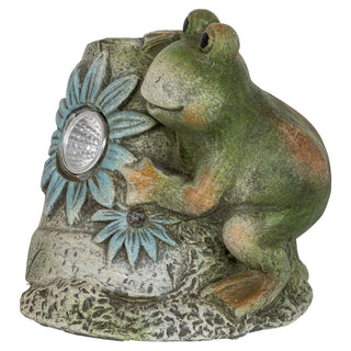 Frosch aus Keramik mit Blumentopf und Blüte. In der Mitte der Blüte befindet sich ein LED-Solarlicht_2