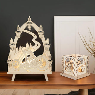 Standleuchte und Teelichthalter "Chopper-Freund" im Wohnberich.