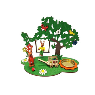 Teelichthalter Häsin mit Handwagen und Ostereiern Eiern, Hase auf Schaukel