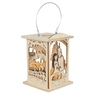 Die naturfarbige Holzlaterne ist mit LED Stripe oder Teelicht zu betreiben. Auf den 4 Seitenflächen sind jeweils verschiedene Szenen aus dem DEFA-Märchen "Schneewittchen®" abgebildet.