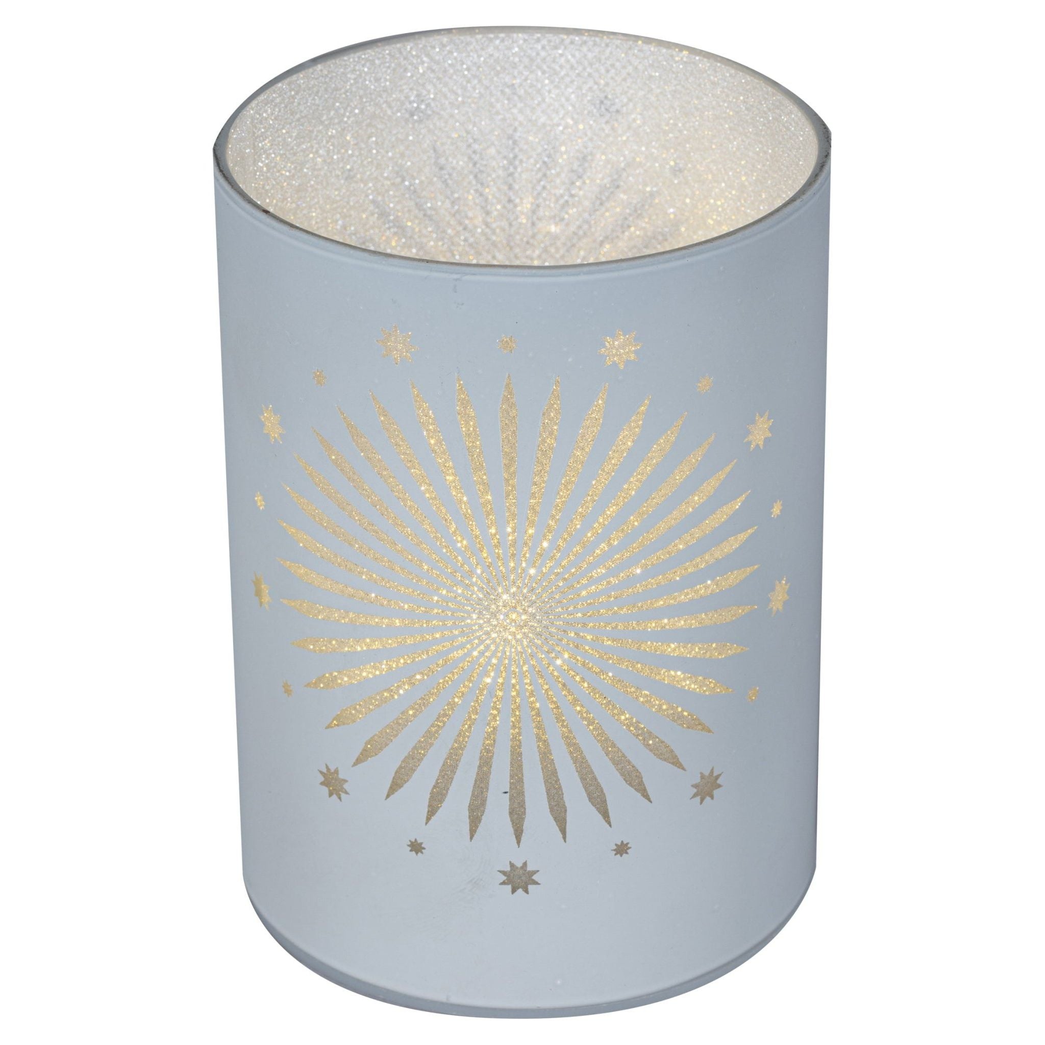 LED Dekoglas mit Sterndekor Satin-Weiß/Silber