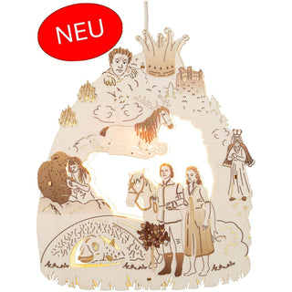 Aus unserer neuen Kollektion. Mit dem naturfarbenen elektronischen Fenster-Bild wird das Märchen vom singenden, klingenden Bäumchen detailgetreu wiedergegeben. Kleine Filmausschnitte sind bildlich festgehalten. Alle Darsteller sind zu sehen - König, Zwerg, Fisch, Bär, Prinz und Prinzessin. Bild 1.