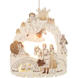 Durch das naturfarbene elektronische Fenster-Bild wird das Märchen vom singenden, klingenden Bäumchen detailgetreu wiedergegeben. Kleine Filmausschnitte sind bildlich festgehalten. Alle Darsteller sind zu sehen - König, Zwerg, Fisch, Bär, Prinz und Prinzessin. Hier ist der Artikel mit Lichteffekt dargestellt. Bild 2.