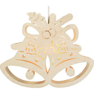 LED-beleuchtetes Fensterbild "Glocke" aus Holz.