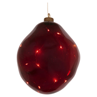 LED Glasform in organischer Form zum Hängen in Rot, 14 cm hoch, mit warmweißen LED-Lichtern, Batteriebetrieb und Timerfunktion für dekorative Beleuchtung.