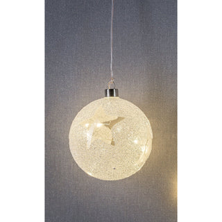 LED Glas - Kugel Frost Dekor, Batteriefach und Timer, Ø 12 cm