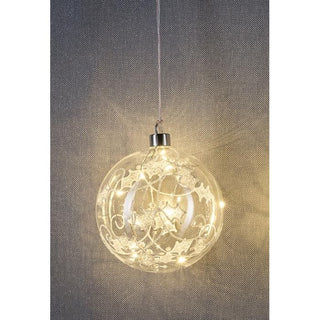 LED Glas - Kugel Kristall/Frost Dekor, Batteriefach und Timer, Ø 12 cm