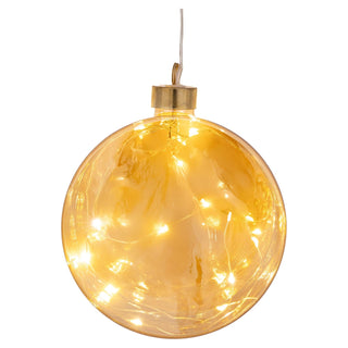 LED Glastaler zum Hängen in Amber-Gold, 13 cm hoch, mit warmweißen LED-Lichtern, Batteriebetrieb und Timerfunktion für stimmungsvolle Beleuchtung.