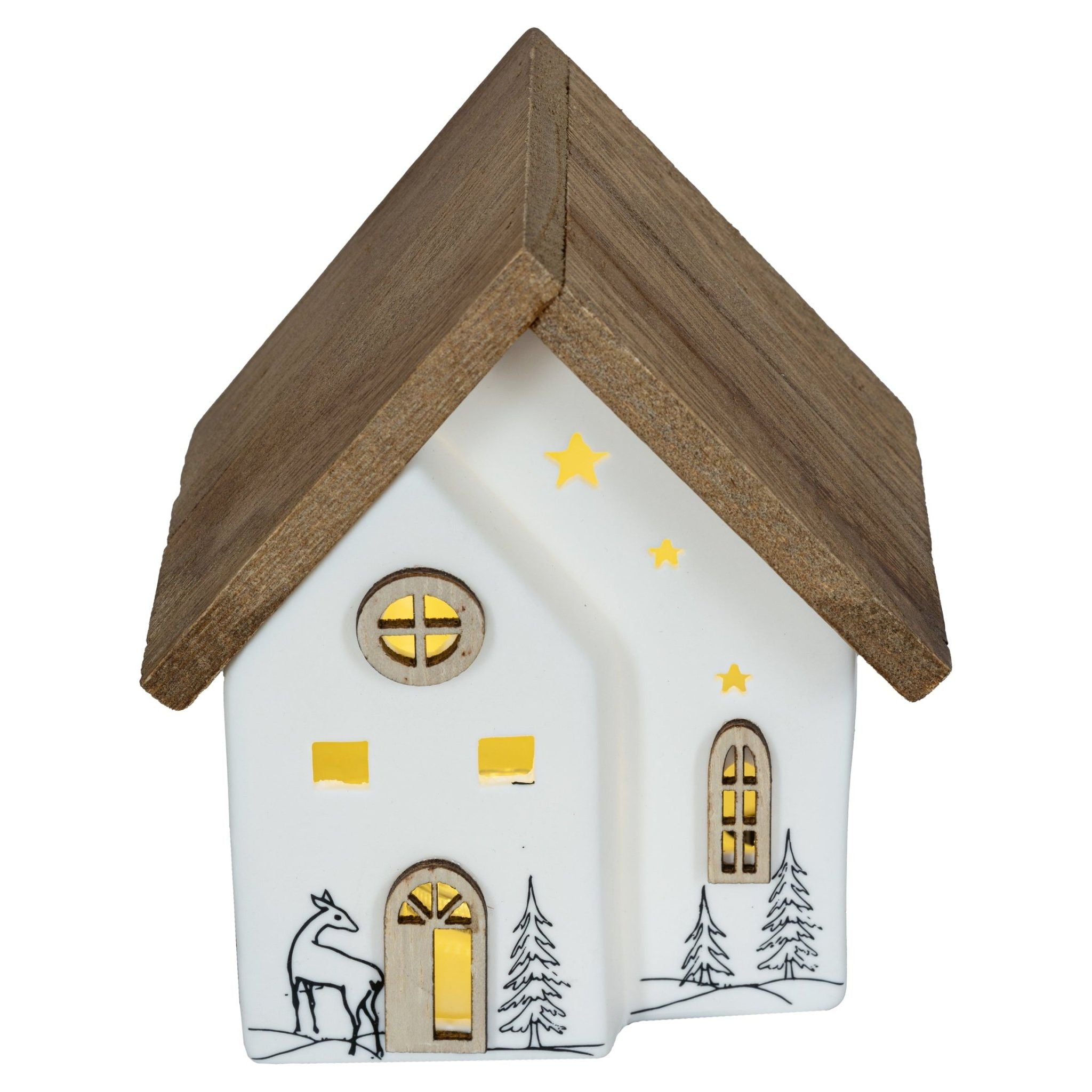 LED Keramikhaus mit Holzelementen