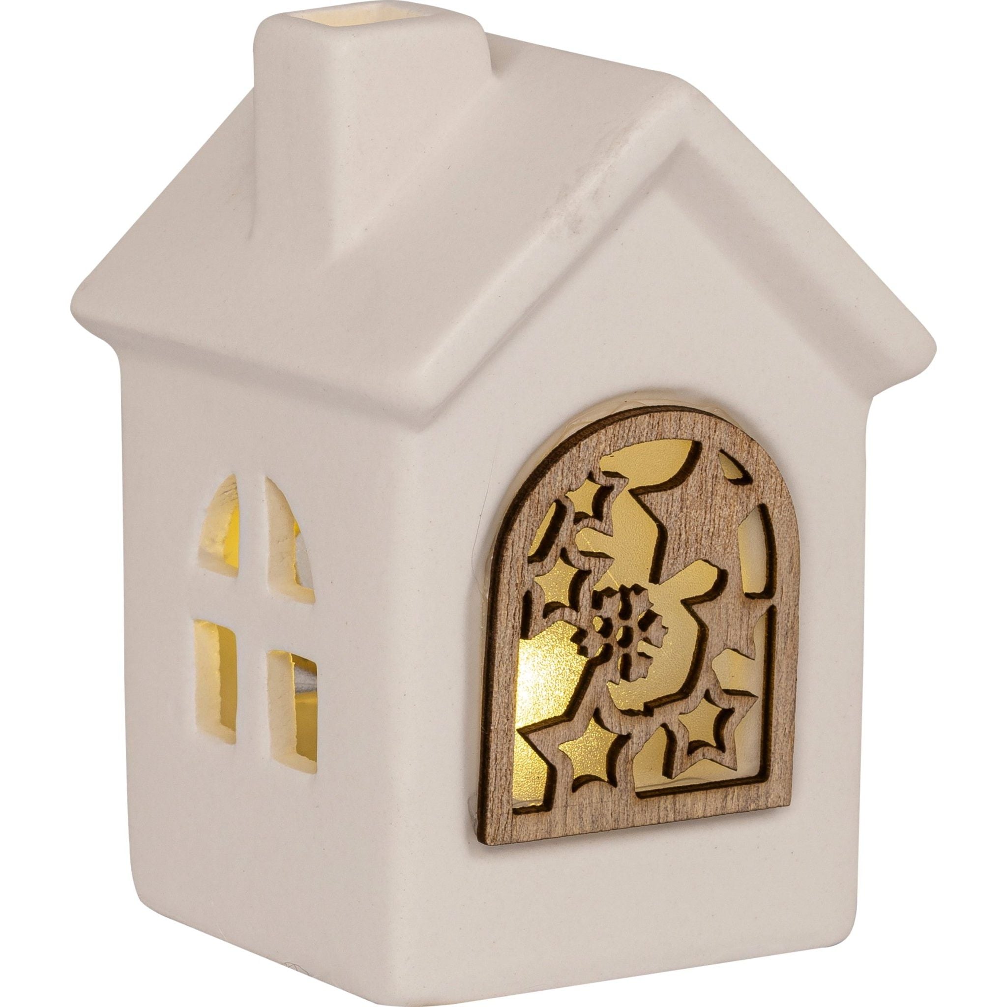 LED Keramikhaus mit Holzfenstern