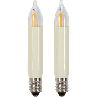 Dieses LED-Kleinschaftkerzen-Set besteht aus 2x 34 Volt - 0,2 Watt und passend für die Fassung E10. Sie können diese in die betroffenen Schwibbögen einsetzen.