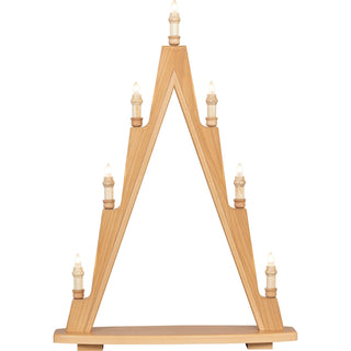 Unbestückte Lichterspitze aus Holz. 7-flammige LED Beleuchtung. Freie Fläche in der Mitte bietet Platz zur individuellen Dekoration.
