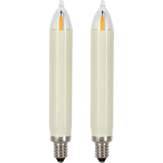 Dieses LED-Schaftkerzenset besteht aus 2 x 8 Volt - 0,2 Watt und passend für die Fassung E10. Sie können diese in die betroffenen Schwibbögen einsetzen.